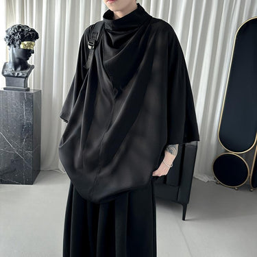 Dark Ice Silk High Cascading Collar Short Sleeve Shirt